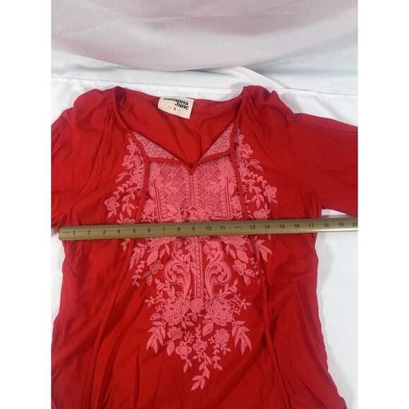 SAVANNA JANE Boho Floral Embroidered Tasseled Long-Sleeve Blouse Size S - Picture 6 of 8